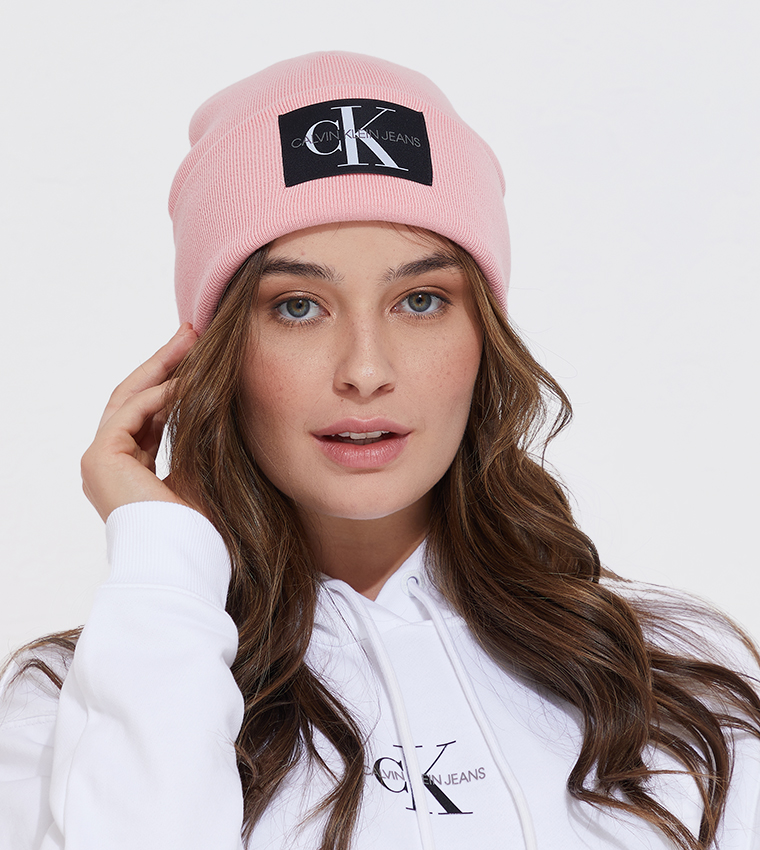 Buy Calvin Klein Beanie Monogram Hat In Pink | 6thStreet Oman