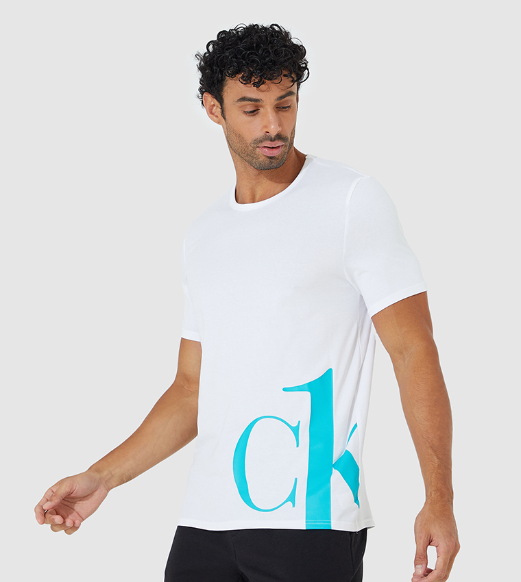 Buy Calvin Klein CK Logo Crew Neck T Shirt In White