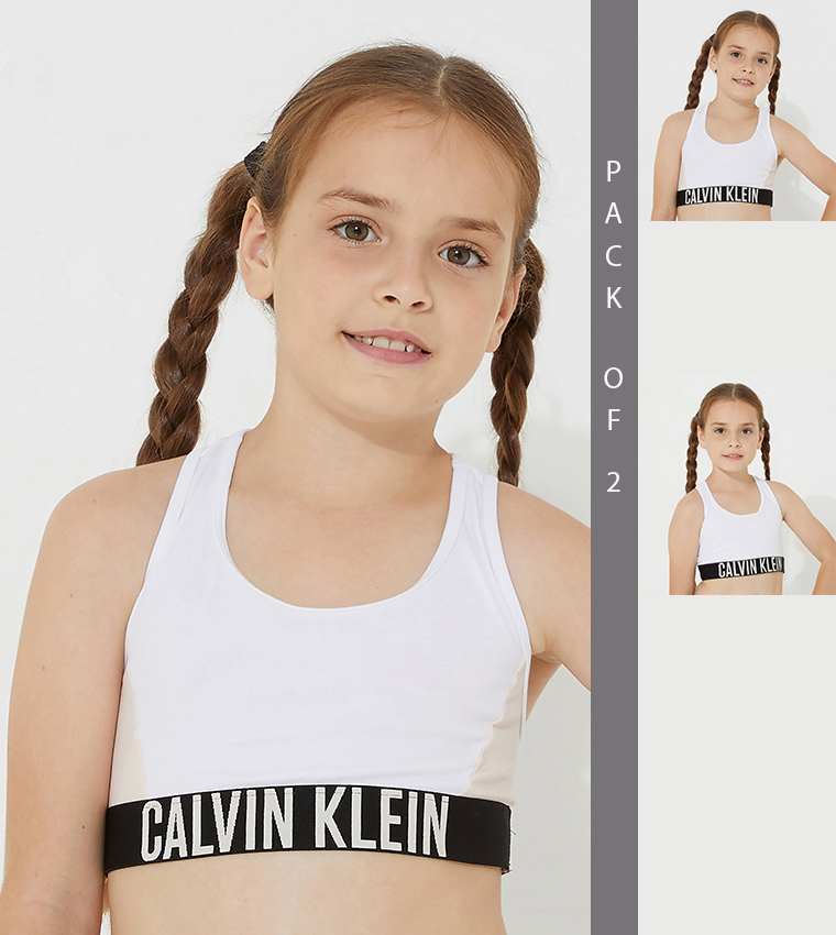 Calvin Klein - Girls White Cotton Bralettes (2 Pack)