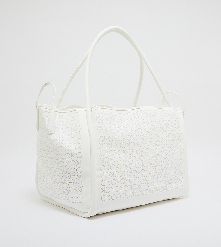 Buy Calvin Klein Classic Textured Tote Bag In White | 6thStreet Kuwait