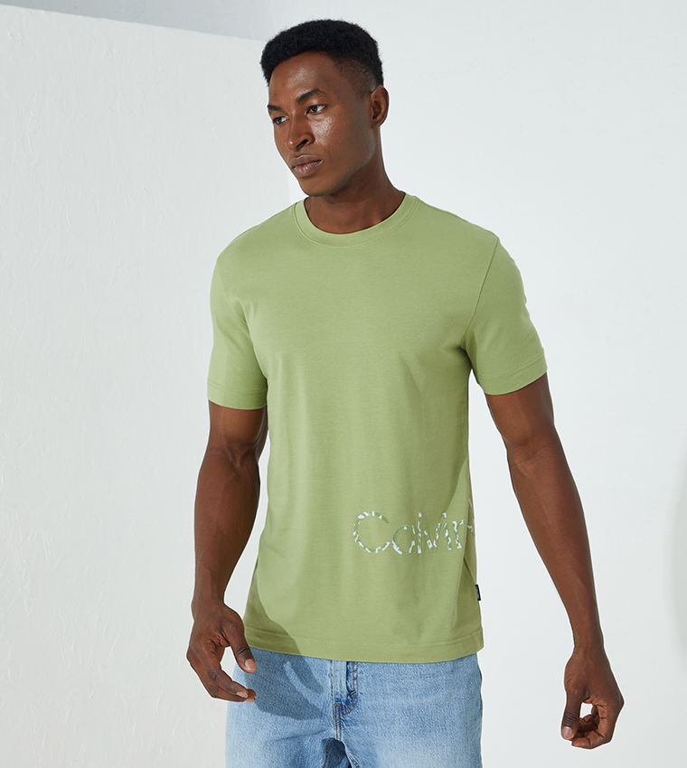 Buy Calvin Klein Flock Logo Stretch T Shirt In Green | 6thStreet Qatar