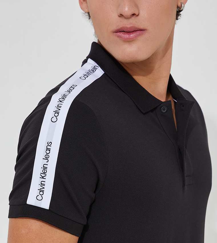 Buy Calvin Klein Contrast Tape Polo T Shirt In Black | 6thStreet Oman