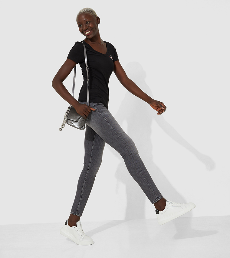 Buy Calvin Klein Mid Rise Skinny Ankle Length Jeans In Grey