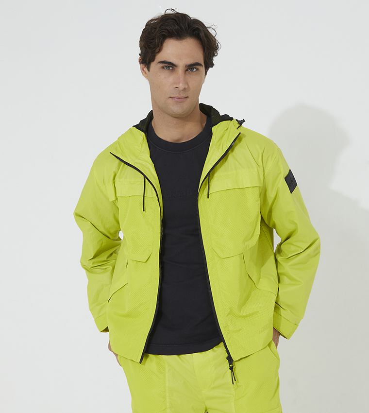 Buy Calvin Klein Perforated Wet Look Jacket In Green | 6thStreet Kuwait
