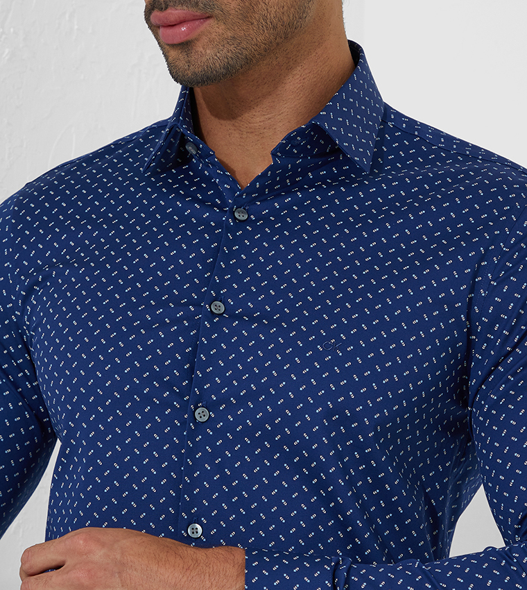 Printed Stretch Slim Fit Formal Shirt