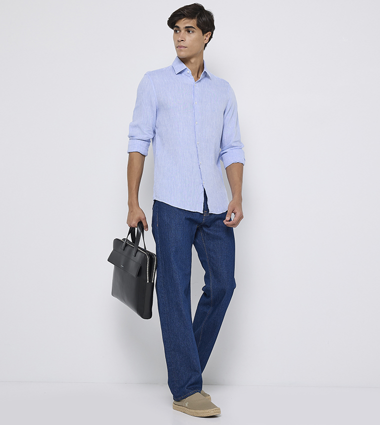 Solid Slim Fit Linen Shirt