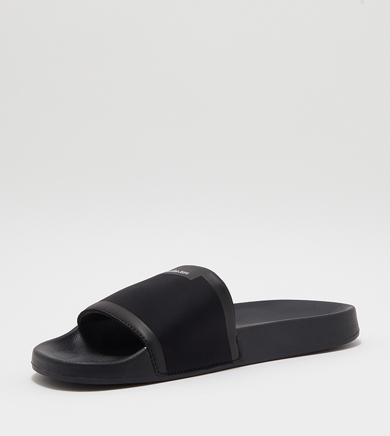Buy Calvin Klein Open Toe Logo Detailed Slides In Black | 6thStreet Kuwait