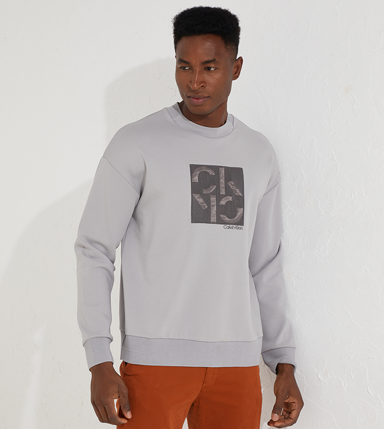 Buy Calvin Klein Embroidered Comfort Sweatshirt In Grey | 6thStreet Bahrain