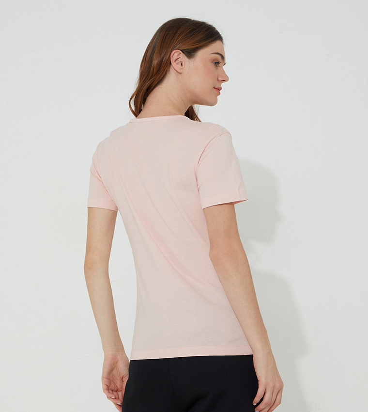 CALVIN KLEIN GLOSSY Monogram Slim T-ShirtS - Blush Pink