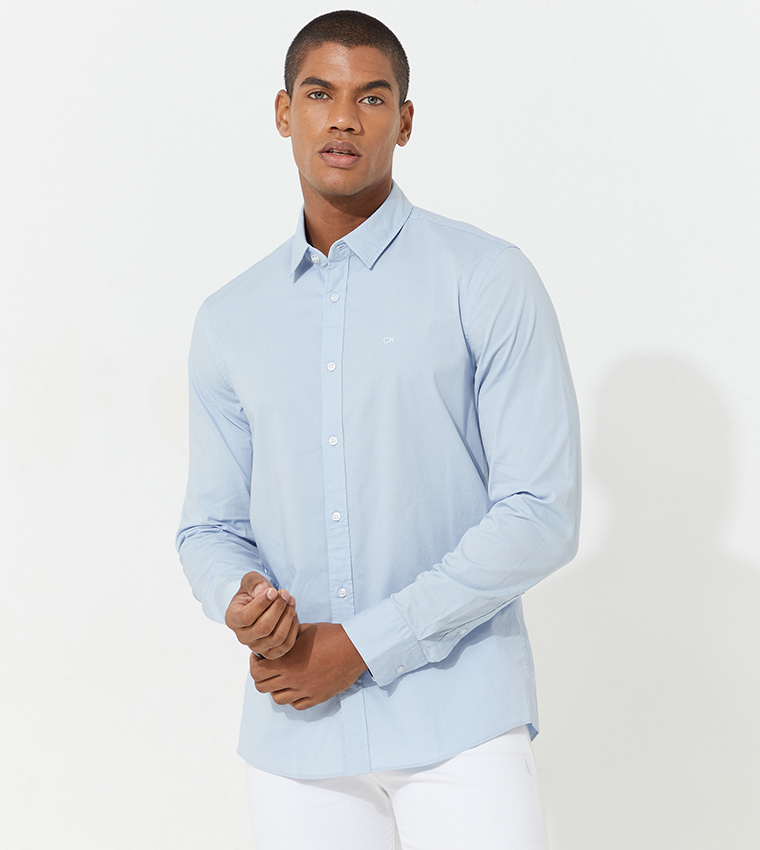 Buy Calvin Klein Slim Fit Stretch Poplin Shirt In Blue