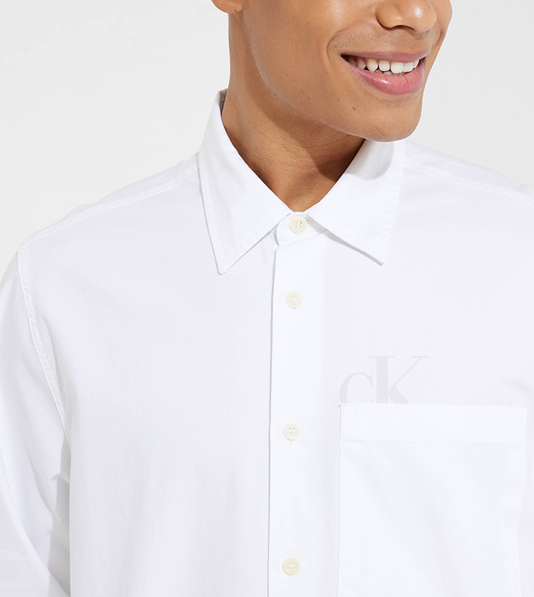 Buy Calvin Klein Logo Tape Casual Shirt In White | 6thstreet Qatar