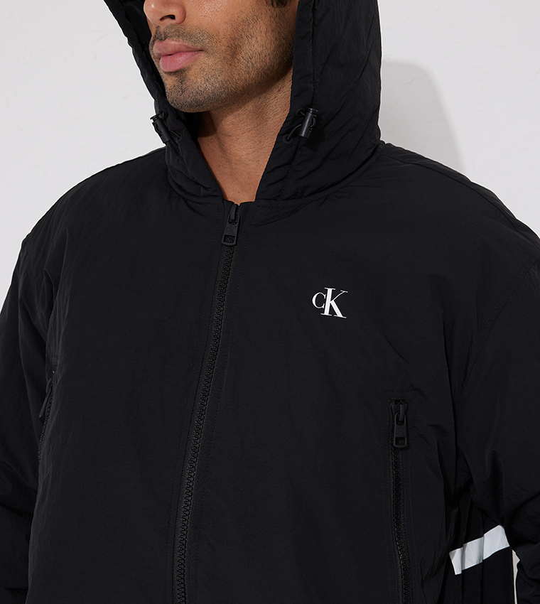 Logo Printed Hooded Windbreaker Jacket