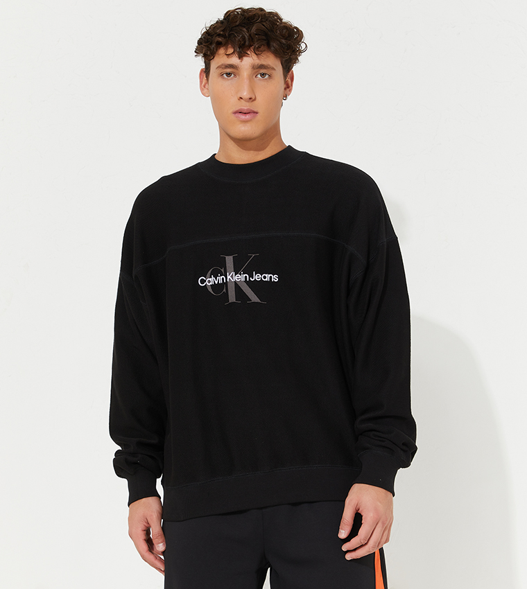 Buy Calvin Klein Monogram Logo Crew Neck Sweatshirt In Black
