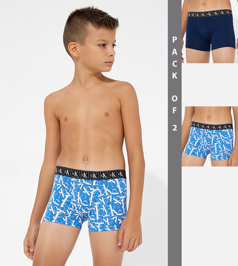 Buy Calvin Klein Pack Of 2 Boy s Logo Waistband Trunks In Multiple Colors 6thStreet Kuwait