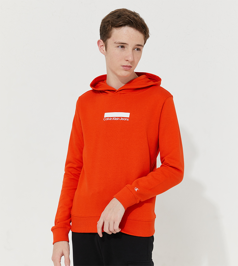 Buy Calvin Klein Small Block Logo Printed Hooded Sweatshirt In