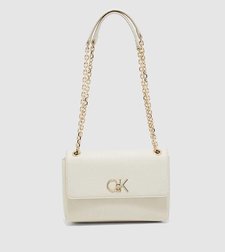 Buy Calvin Klein Textured Re Lock Conv Crossbody Bag In Beige