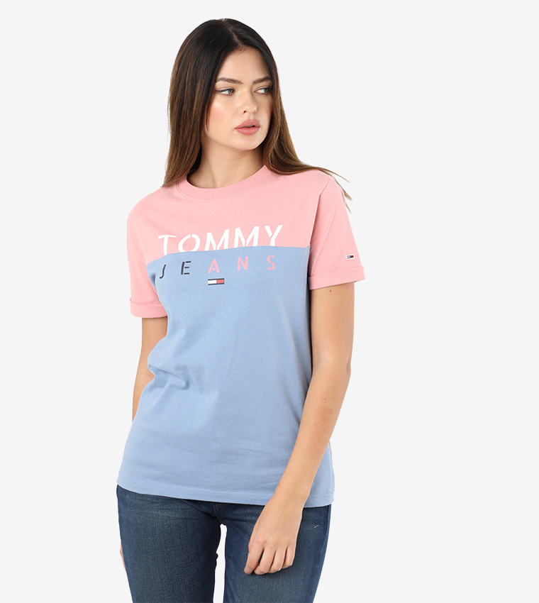 Pink and blue store tommy hilfiger shirt