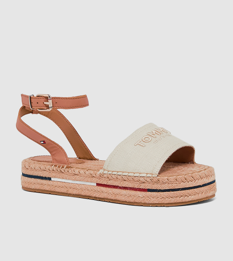 Buy Tommy Hilfiger Tropical Fade Opened Flat Sandals Ecru Melange