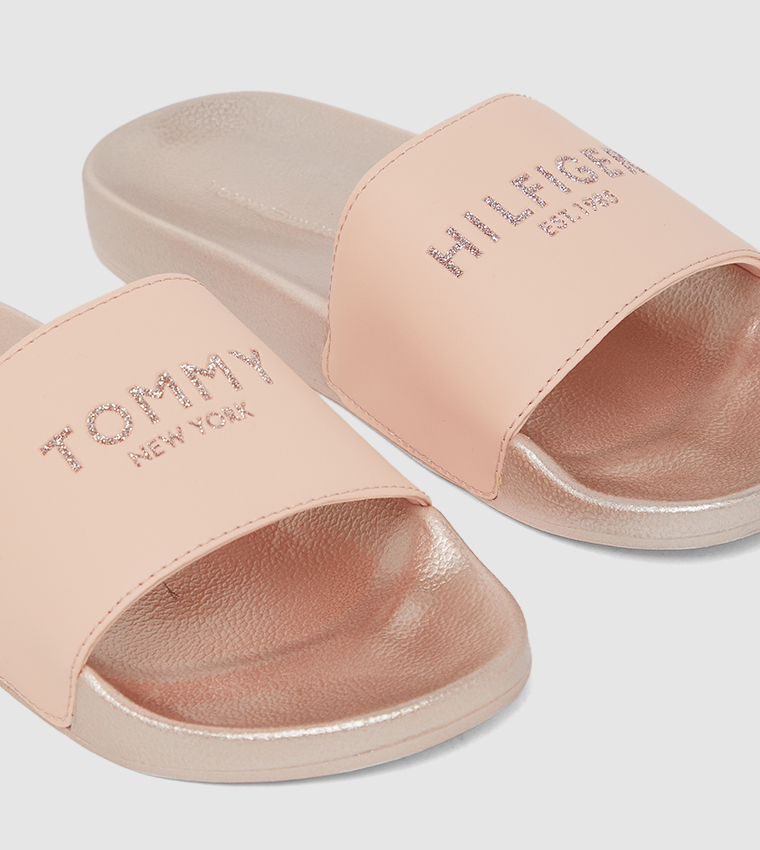 Pool Slides Gold Tommy Hilfiger Sliders Glitter Tommy Hilfiger