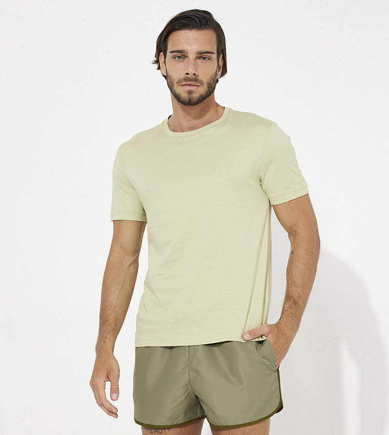 Buy Calvin Klein Solid Slim Fit Short Sleeves T Shirt In Khaki