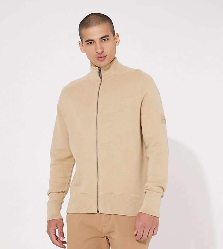 Buy Calvin Klein Milano Stitch Zippered High Neck Sweater In Beige 6thStreet Qatar