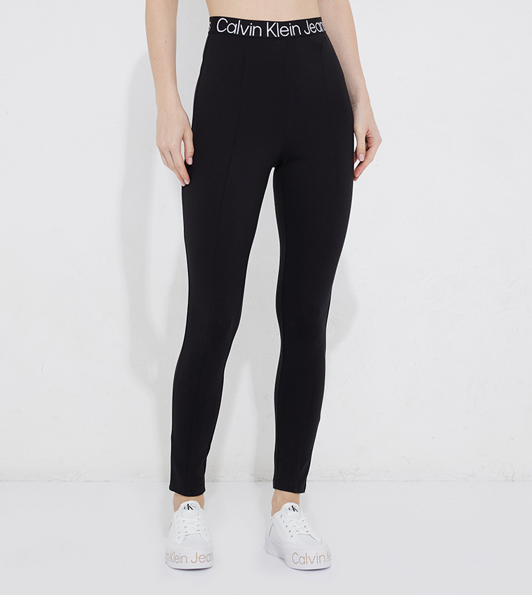Calvin Klein Performance Women's High Rise Logo Leggings In Black White