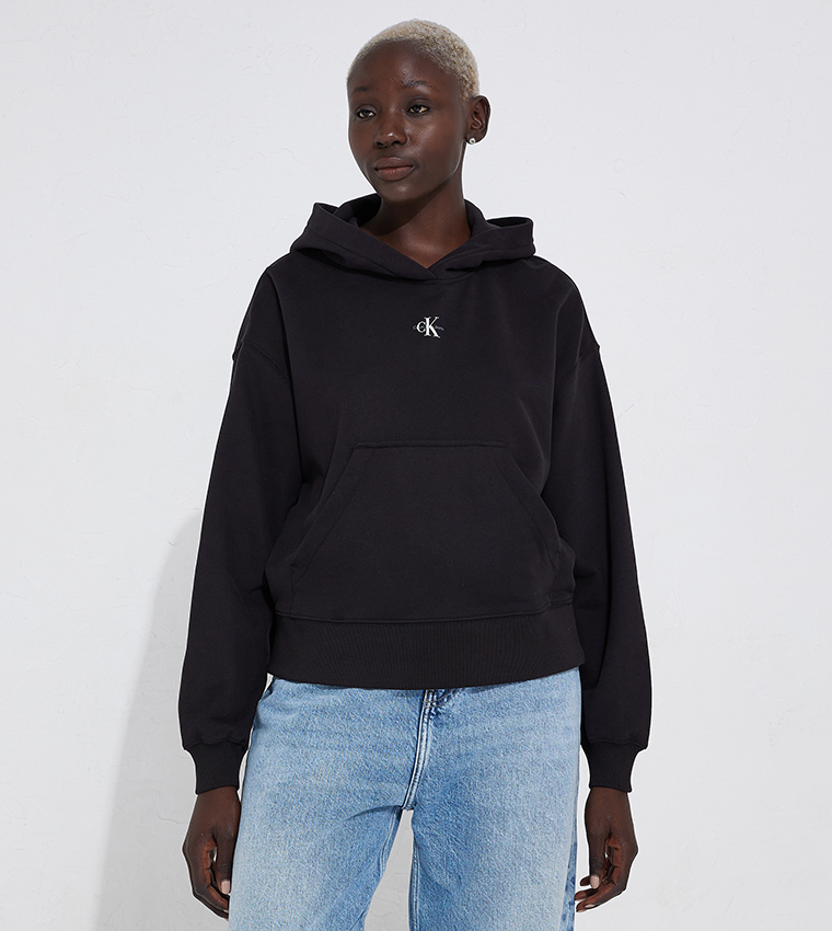 Buy Calvin Klein Jeans Monogram Detail Hooded Sweatshirt In Black
