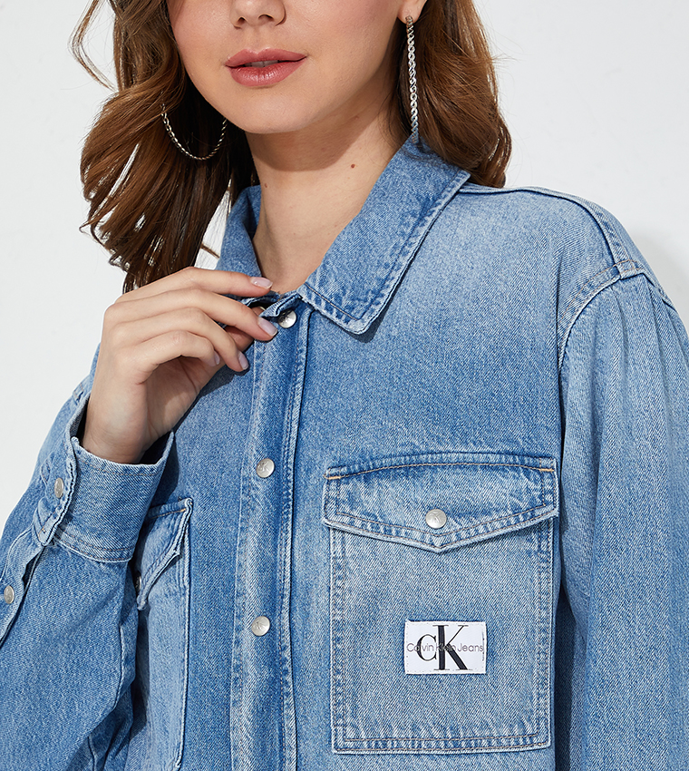 Buy Calvin Klein Logo Badge Denim Shirt Jacket In Blue 6thStreet Bahrain