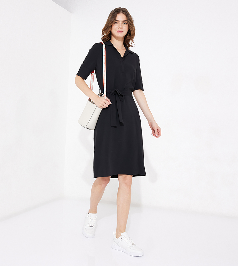 Calvin klein black outlet v neck dress