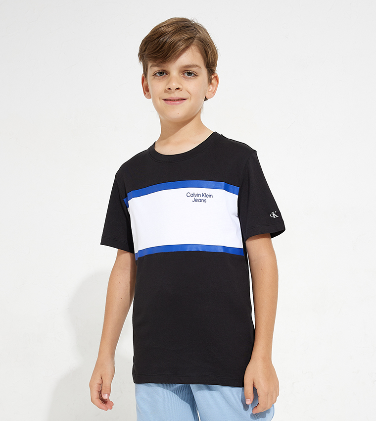 Buy Calvin Klein Color Block Logo Short Sleeves T Shirt In Black