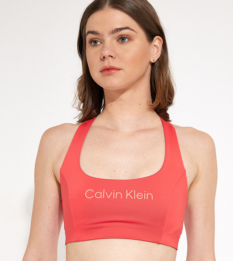 Buy Calvin Klein Logo Detail Sports Bra In Orange