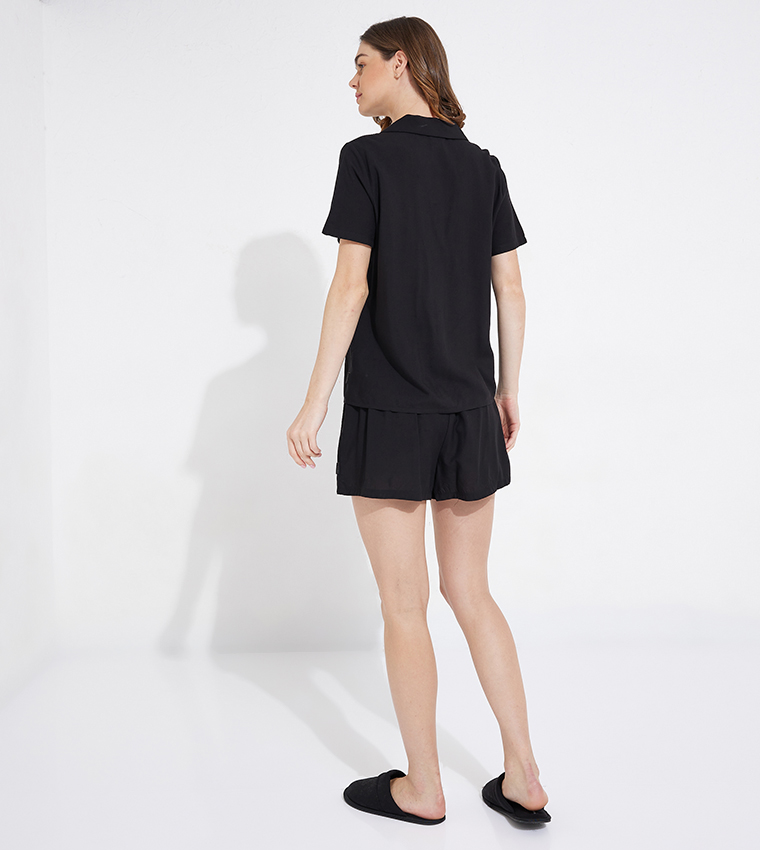 Solid Short Sleeves Pajama Set