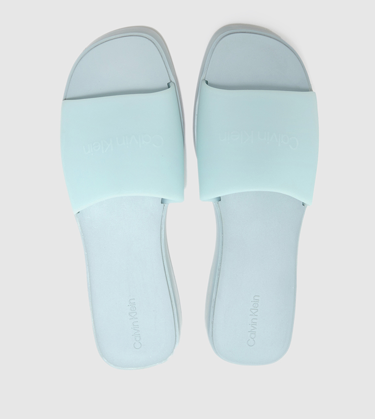 Buy Calvin Klein Open Toe Transparent Wedge Slides In Blue