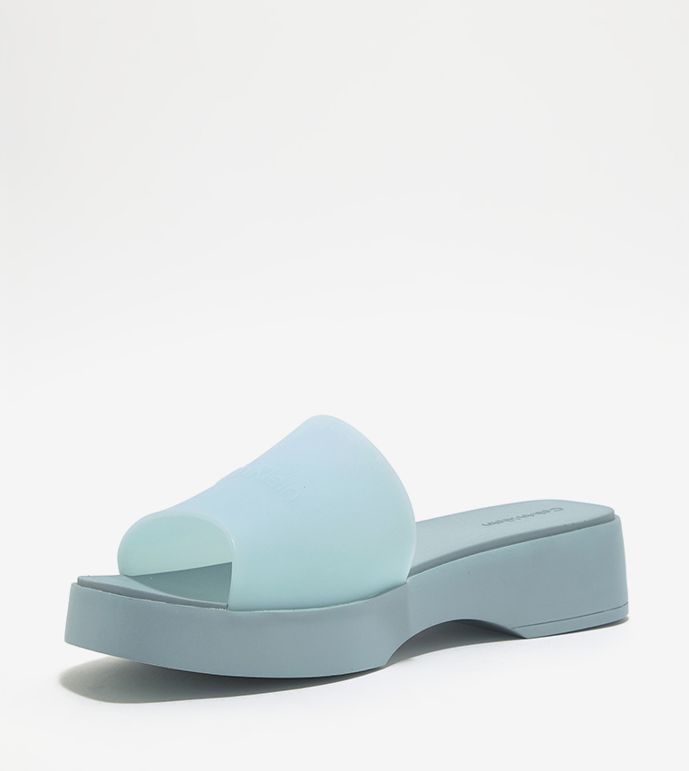 Buy Calvin Klein Open Toe Transparent Wedge Slides In Blue