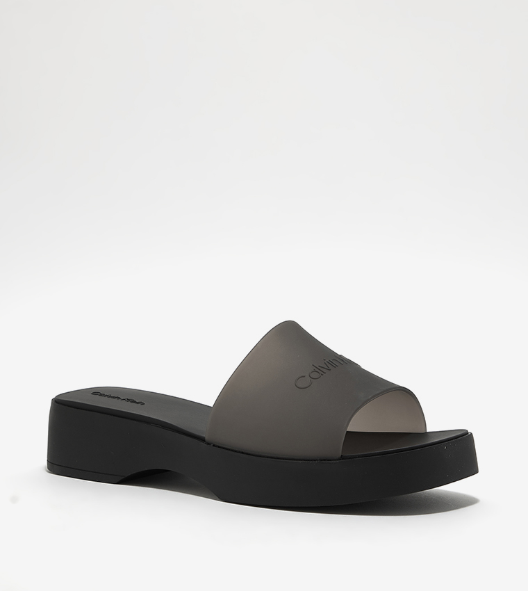 Buy Calvin Klein Open Toe Transparent Wedge Slides In Black