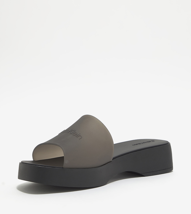 Buy Calvin Klein Open Toe Transparent Wedge Slides In Black