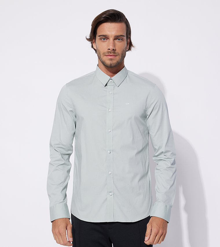 Buy Calvin Klein Slim Fit Poplin Stretch Shirt In Grey