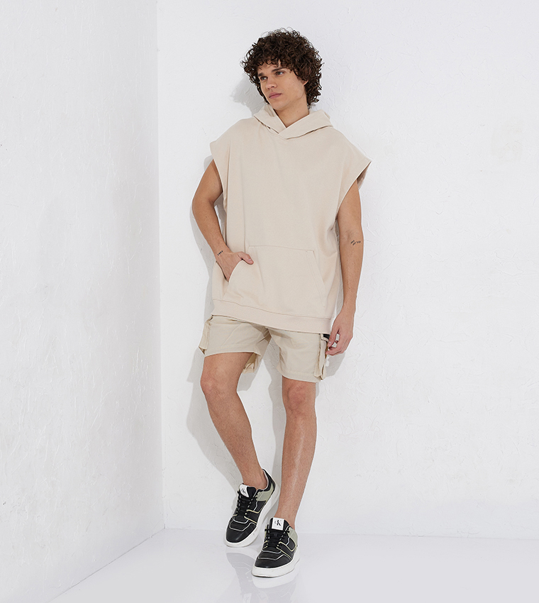 Leather Patch Sleeveless Hoodie