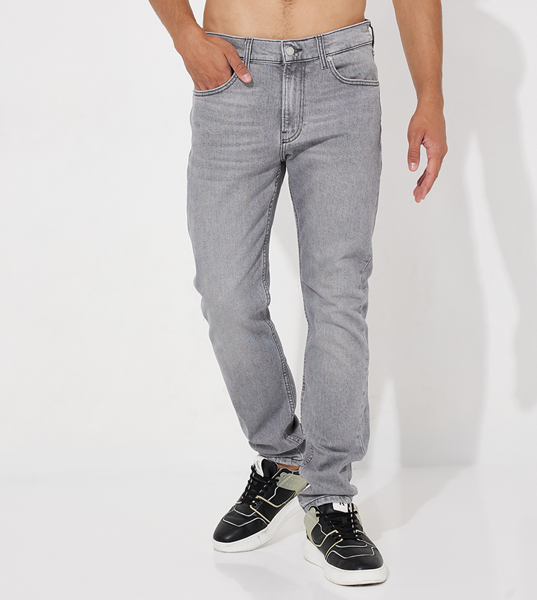 Calvin Klein Slim Straight Faded Grey Jeans in Gray for Men