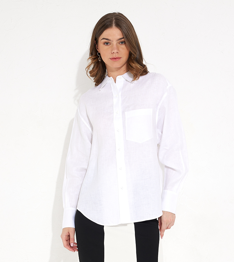 Calvin klein white linen shirt hotsell