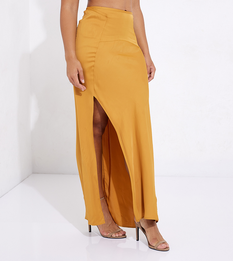 Buy Calvin Klein Satin Viscose Maxi Skirt In Yellow 6thStreet Bahrain