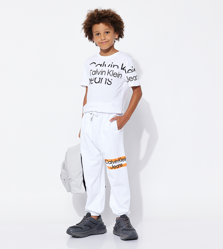 Buy Calvin Klein Logo Detail Mid Rise Joggers In White