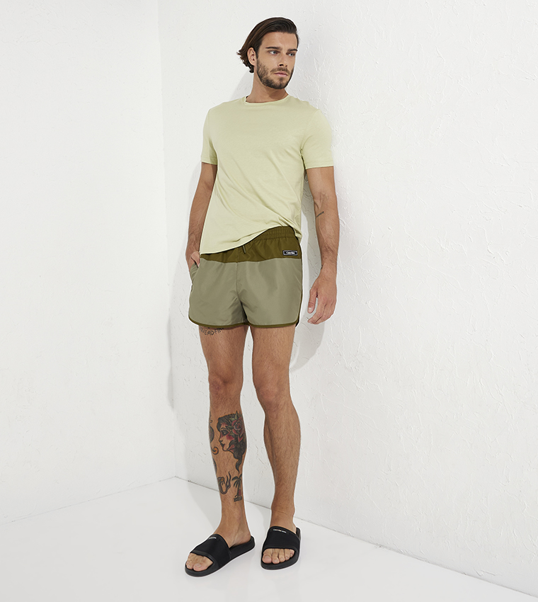 Color Block Drawstring Waist Swim Shorts