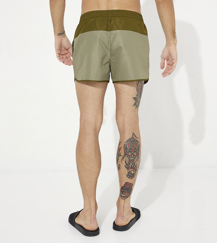 Color Block Drawstring Waist Swim Shorts