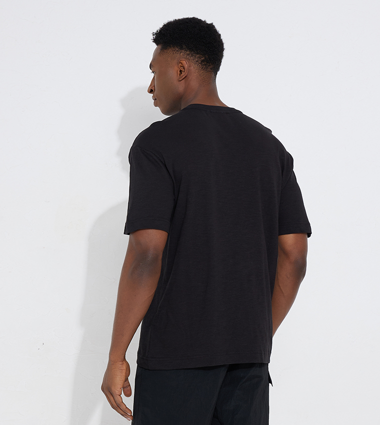 Logo Detail Crew Neck Linen T-Shirt