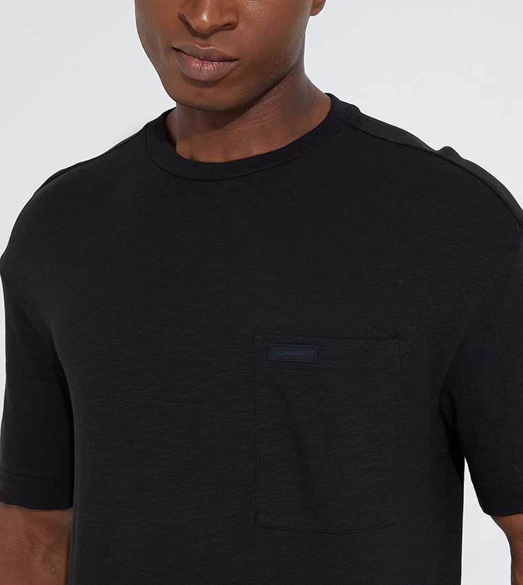 Logo Detail Crew Neck Linen T-Shirt