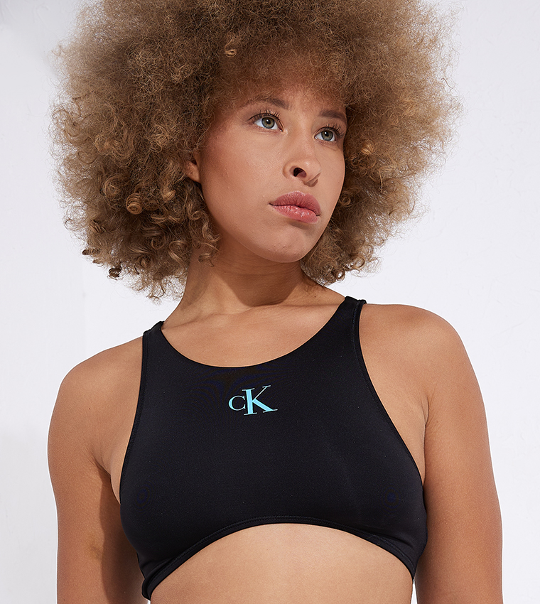 Monogram Printed Crop Swim Top