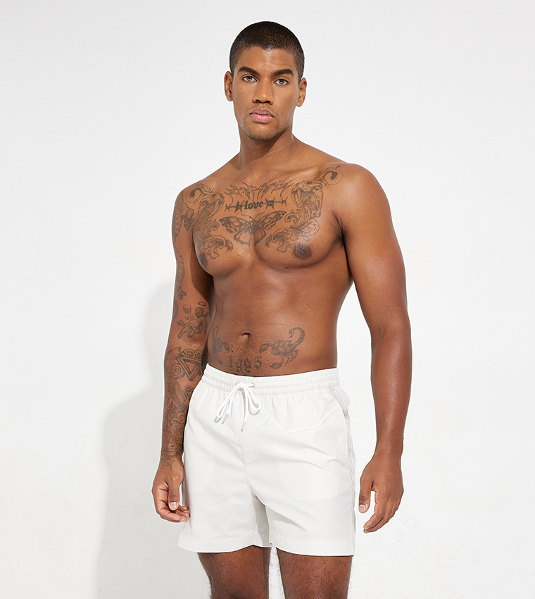 Buy Calvin Klein Logo Tape Drawstring Waist Swim Shorts In White 6thStreet Oman