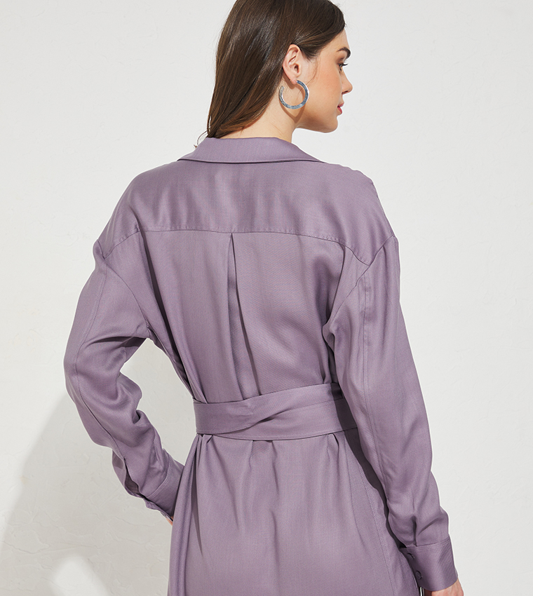 Waist Belt Long Sleeves Wrap Dress
