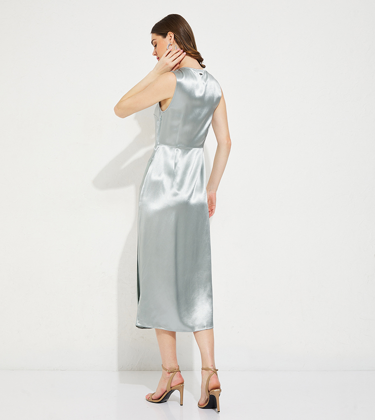 Satin V-Neck Midi Dress